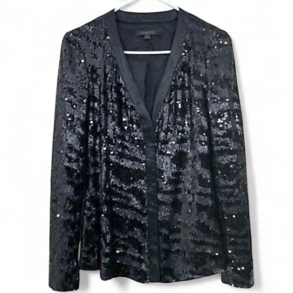 Rachel Zoe Bailey Sequined Zebra Pattern Cardigan Jacket Women Petite in Black - Picture 1 of 11